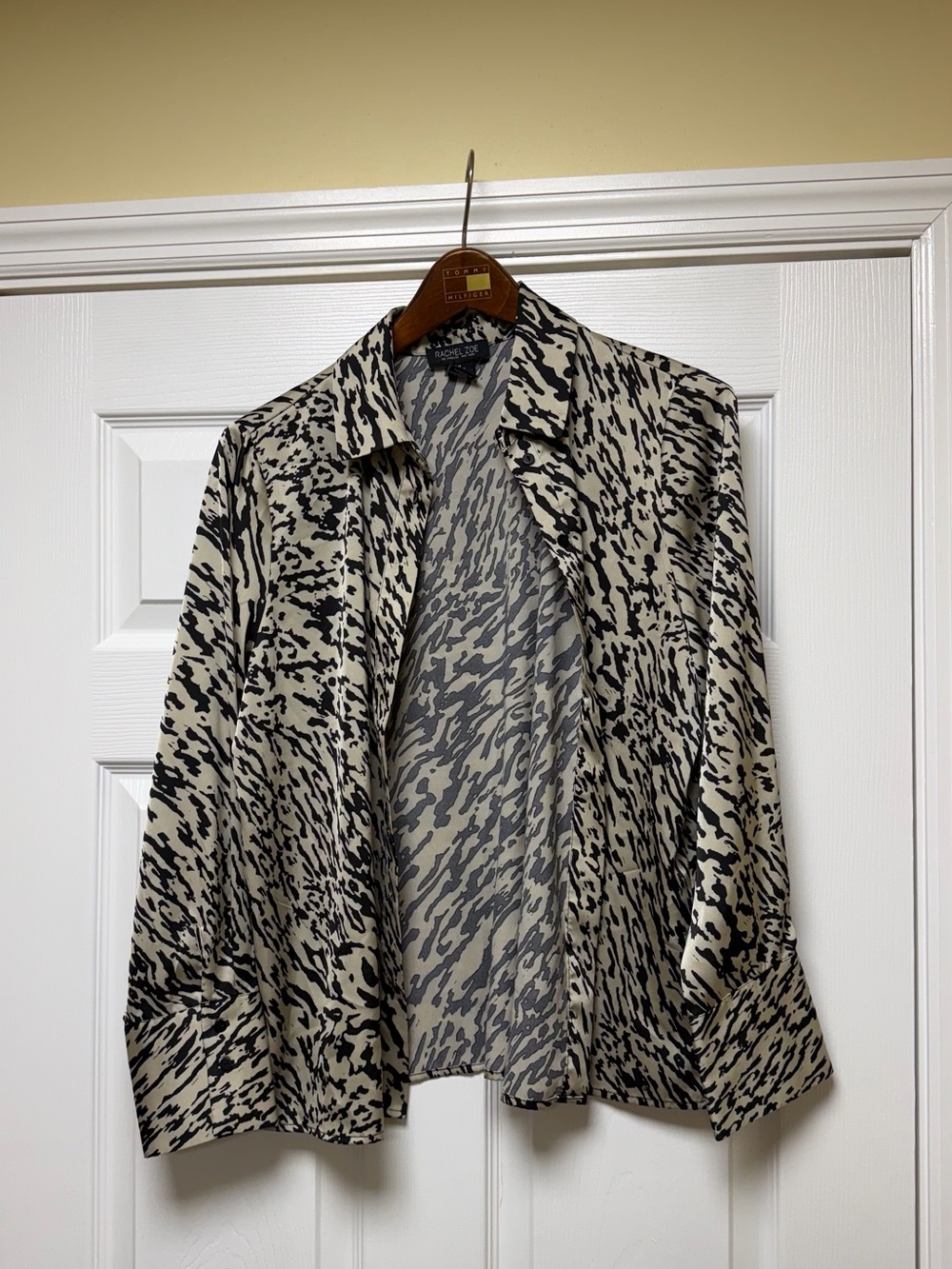 Silky Black and Cream Animal Print Button Up